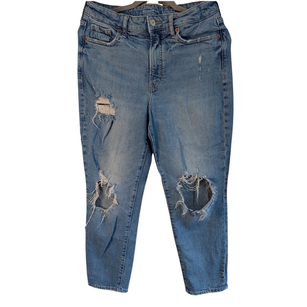 Old Navy OG Straight High Rise Distressed Ripped Jeans Medium Wash Women 10